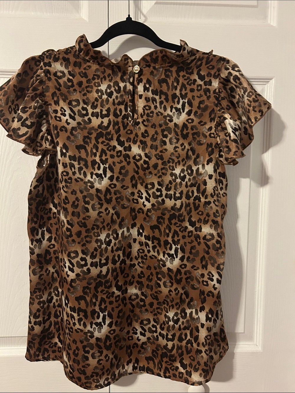 Woman’s Leopard Print Ruffle Top- Brown - Picture 2 of 4